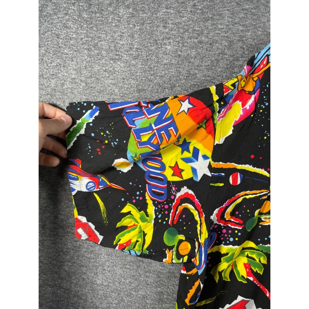 Vintage 1990 Planet Hollywood Rayon Space Print Camp Hawaiian Shirt XL Flowey - Picture 6 of 14